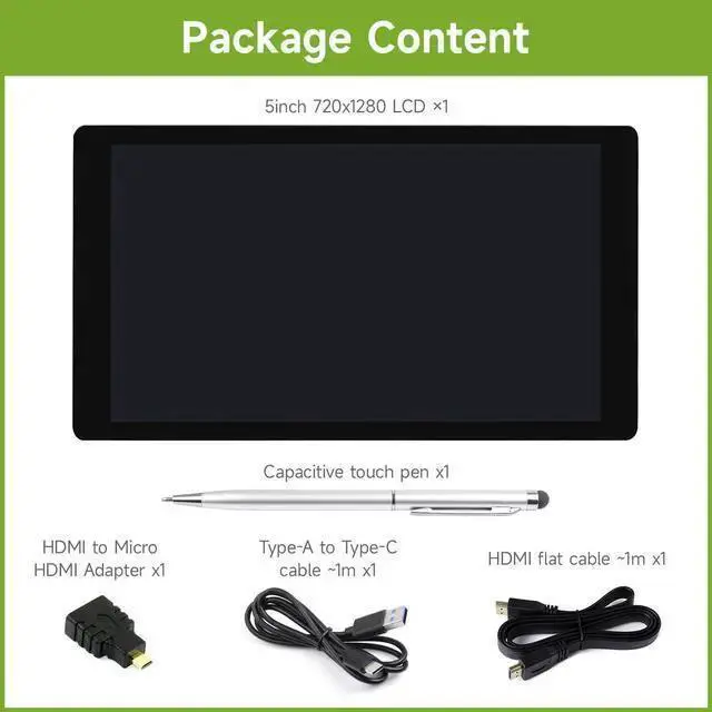 Alt view image 2 of 5 - WISDUM waveshare 5inch Capacitive Touch Display, Compatible with Raspberry Pi 5/4B/3B/Zero/Zero W/Zero 2W/Pico/Pico W/Pico WH, Supports Windows 11/10/8.1/8/7, Support Jetson Nano/Jetson Orin Nano