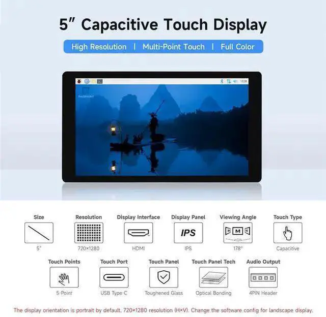 Alt view image 3 of 5 - WISDUM waveshare 5inch Capacitive Touch Display, Compatible with Raspberry Pi 5/4B/3B/Zero/Zero W/Zero 2W/Pico/Pico W/Pico WH, Supports Windows 11/10/8.1/8/7, Support Jetson Nano/Jetson Orin Nano