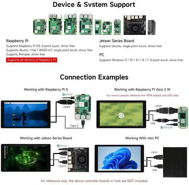 Alt view image 4 of 5 - WISDUM waveshare 5inch Capacitive Touch Display, Compatible with Raspberry Pi 5/4B/3B/Zero/Zero W/Zero 2W/Pico/Pico W/Pico WH, Supports Windows 11/10/8.1/8/7, Support Jetson Nano/Jetson Orin Nano