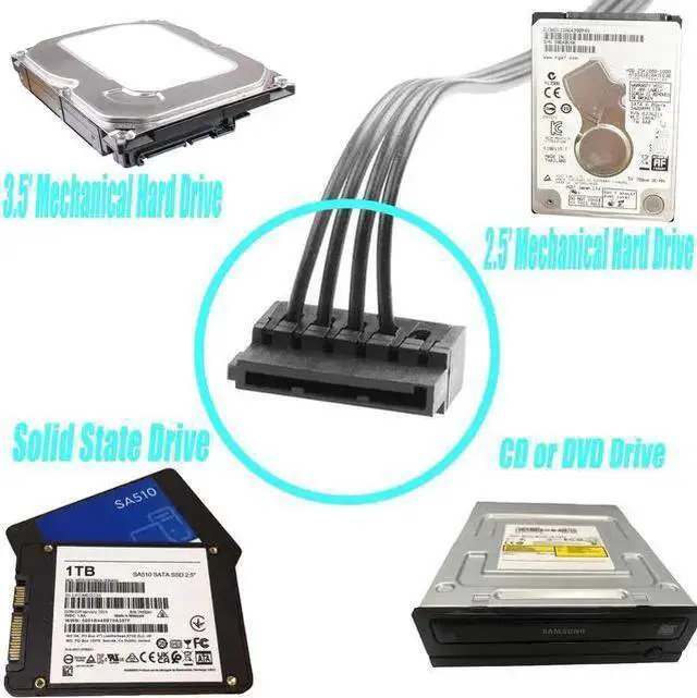 Alt view image 9 of 11 - IDE Molex 4 PIN Male to 3 x SATA 15 PIN Female Expansion Power Cable 16.6in 18AWG Tinned Copper - for PC/NAS/Server Mechanical Hard Drives/SSDs