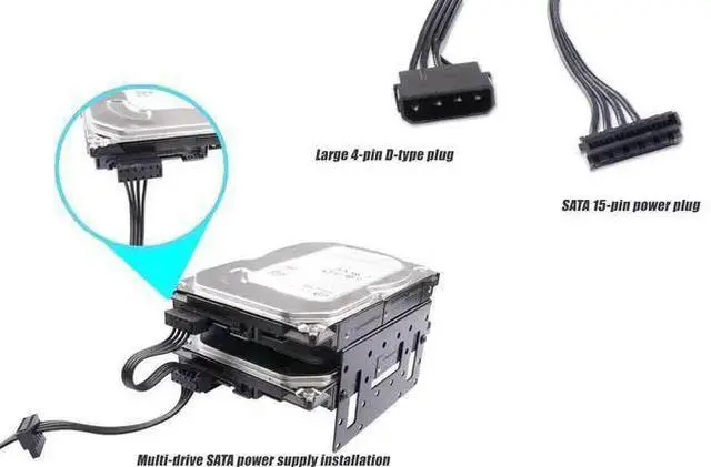 Alt view image 11 of 11 - IDE Molex 4 PIN Male to 3 x SATA 15 PIN Female Expansion Power Cable 16.6in 18AWG Tinned Copper - for PC/NAS/Server Mechanical Hard Drives/SSDs