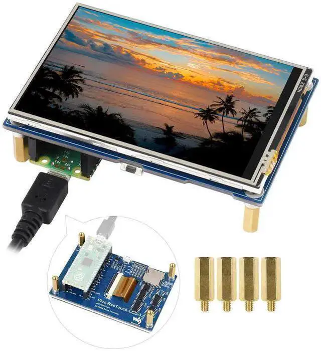 Main image of WISDUM Waveshare 3.5inch Touch Display Module, Compatible with Raspberry Pi Pico/Pico W/Pico WH, Resistive Touch Controller XPT2046, ILI9488 Driver, Using SPI Bus, 65K Colors, 480x320 Pixels, SPI Inte