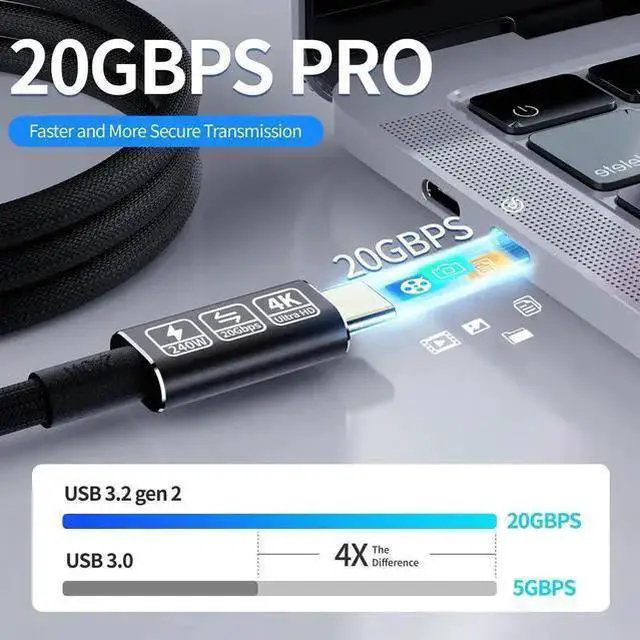 Alt view image 18 of 20 - USB-C to USB-C Data Transfer Cable, 3.3ft USB 3.2 Type-C, 20Gbps 240W PD Fast Charging, High-Speed Nylon Braided Cord