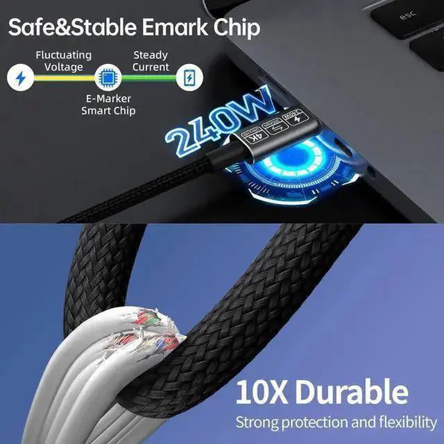 Alt view image 17 of 20 - USB-C to USB-C Data Transfer Cable, 3.3ft USB 3.2 Type-C, 20Gbps 240W PD Fast Charging, High-Speed Nylon Braided Cord