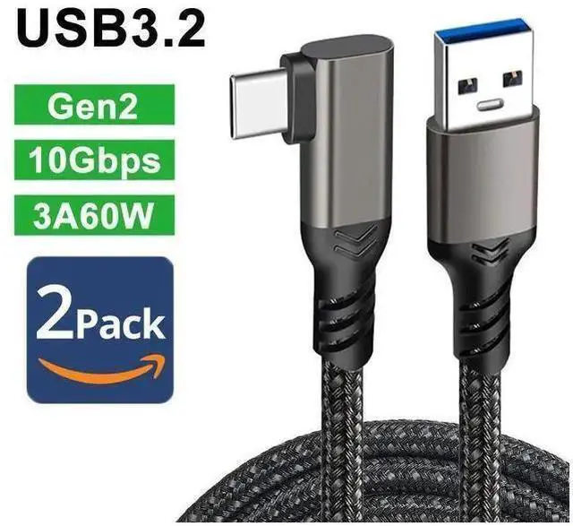 Alt view image 8 of 14 - 2-Pack USB A to USB C Cable Right Angle 1.6FT, USB 3.1/3.2 10Gbps Data Transfer and 60W 3A Fast Charging Long Cable for Android Auto Samsung, VR Link External, SSD and Other USB to Type C Device