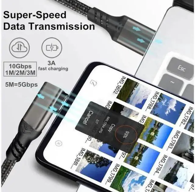 Alt view image 10 of 14 - 2-Pack USB A to USB C Cable Right Angle 1.6FT, USB 3.1/3.2 10Gbps Data Transfer and 60W 3A Fast Charging Long Cable for Android Auto Samsung, VR Link External, SSD and Other USB to Type C Device