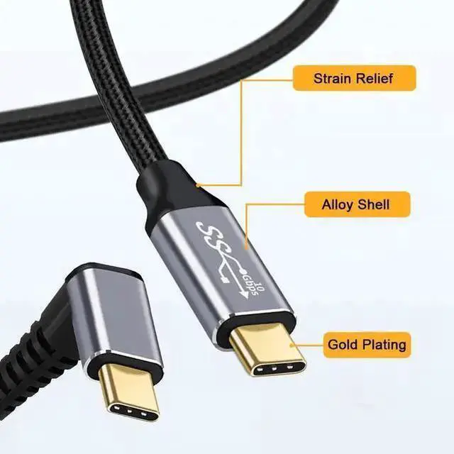 Alt view image 10 of 14 - 90 Degree Down & Up Angled Type-C USB-C Male to Male USB3.1 10Gbps 100W Data Cable for Laptop Phone 3M