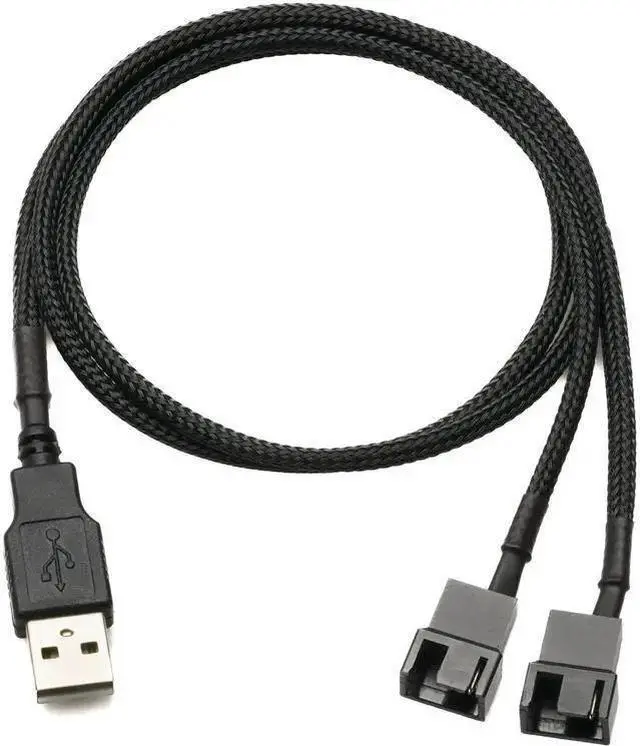 Alt view image 5 of 6 - 5V USB Dual PC Fan Power Adapter Cable - 24-inch (60cm), Black Sleeved - Silent Fan Speed Adapter for Two 3-Pin & 4-Pin Computer Cooling Fans