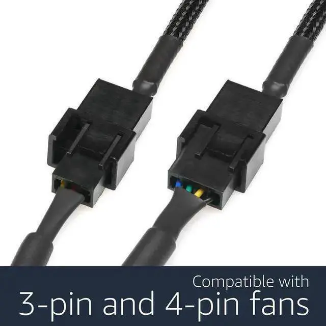 Alt view image 6 of 6 - 5V USB Dual PC Fan Power Adapter Cable - 24-inch (60cm), Black Sleeved - Silent Fan Speed Adapter for Two 3-Pin & 4-Pin Computer Cooling Fans