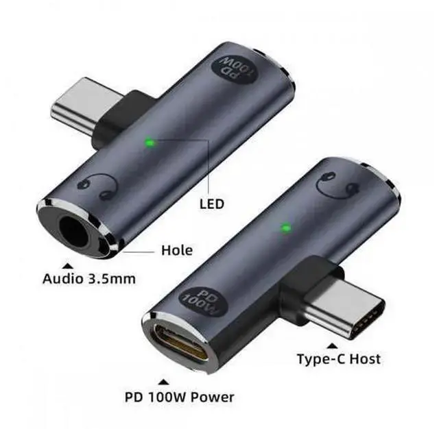 Alt view image 6 of 7 - WISDUM USB-C Type-C to 3.5mm Audio DAC AUX Music 16bit 48kHz & 100W PD Power Adapter for Laptop Tablet Phone