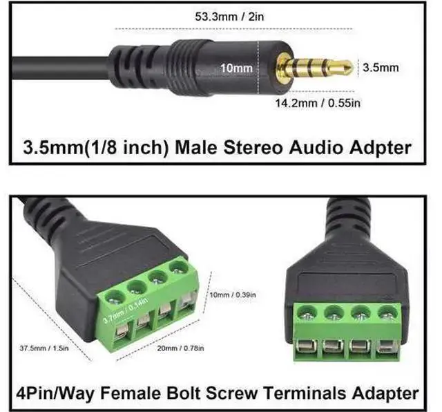 Alt view image 3 of 7 - WISDUM 3.5mm Speaker Wire Adapter 3.5mm (1/8) 4 Pole Stereo TRRS Male Jack to AV 4 Screw Terminal Block Balun Connectors Cable 30cm (1/8inch/ 4pin)