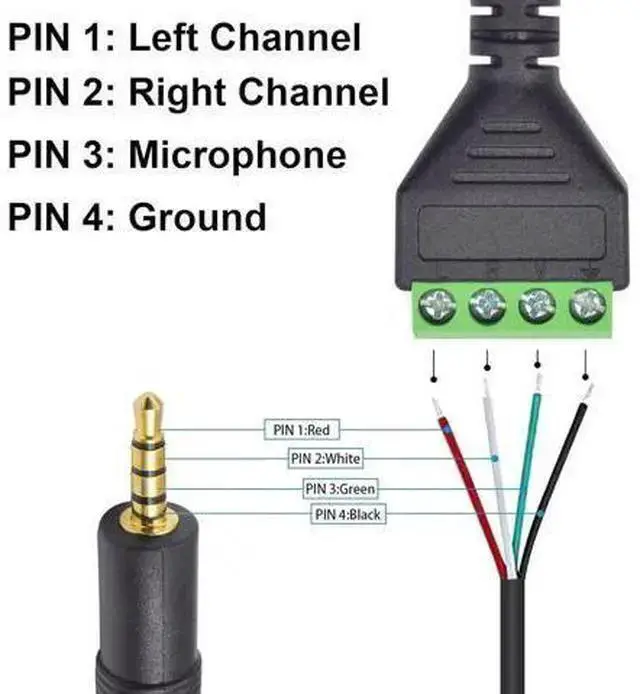 Alt view image 6 of 7 - WISDUM 3.5mm Speaker Wire Adapter 3.5mm (1/8) 4 Pole Stereo TRRS Male Jack to AV 4 Screw Terminal Block Balun Connectors Cable 30cm (1/8inch/ 4pin)