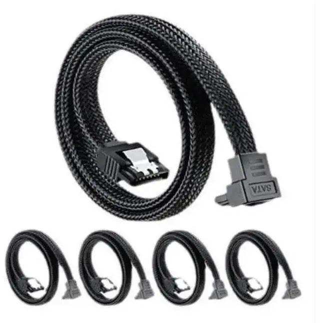 Main image of WISDUM 5-Pack SATA cable, SATA 3.0 braided straight-to-angled data cable, SATA 3.0 solid-state drive data cable, SATA cable 0.5M