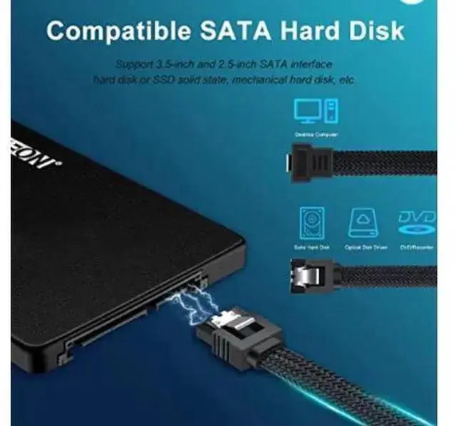Alt view image 3 of 5 - WISDUM 5-Pack SATA cable, SATA 3.0 braided straight-to-angled data cable, SATA 3.0 solid-state drive data cable, SATA cable 0.5M