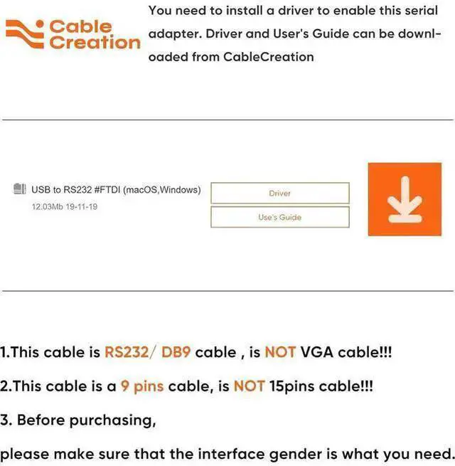 Alt view image 13 of 14 - CableCreation USB to RS232 Cable (FTDI Chipset), 3 Feet RS-232 Male DB9 Serial Converter Cable for Windows 11, 10, 8.1, 8,7, Vista, XP, 2000, Linux, Mac OS X,1M / Black