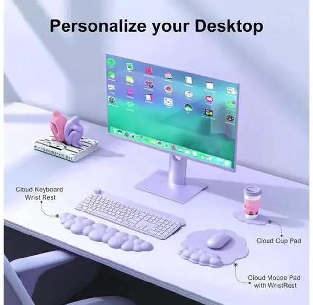 Alt view image 2 of 7 - WISDUM Cloud Mouse Pad with Wrist Rest Cloud Keyboard Wrist Rest Mouse Pad Wrist Support Ergonomic Keyboard Mouse Wrist Support (Purple)