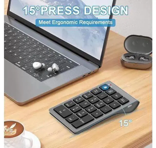 Alt view image 2 of 7 - WISDUM Bluetooth Number Pad Wireless & Wired 10 Key USB Keypad Two in One, Rechargeable Numpad for Laptops, Desktop, Computers Accessories Compatible with MacBook iPads ChromeBook EliteBook Notebook e