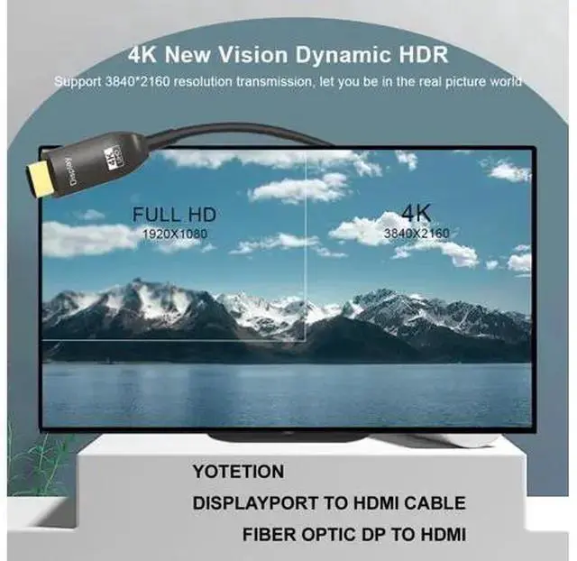 Alt view image 2 of 7 - WISDUM 50FT Long DisplayPort to HDMI Cable Optical, 4K60HZ, Black, Aluminum, DP to HDMI Optical Compatible with MacBook Pro/Air, iMac, Surface Pro/Dock, Monitor, Projector