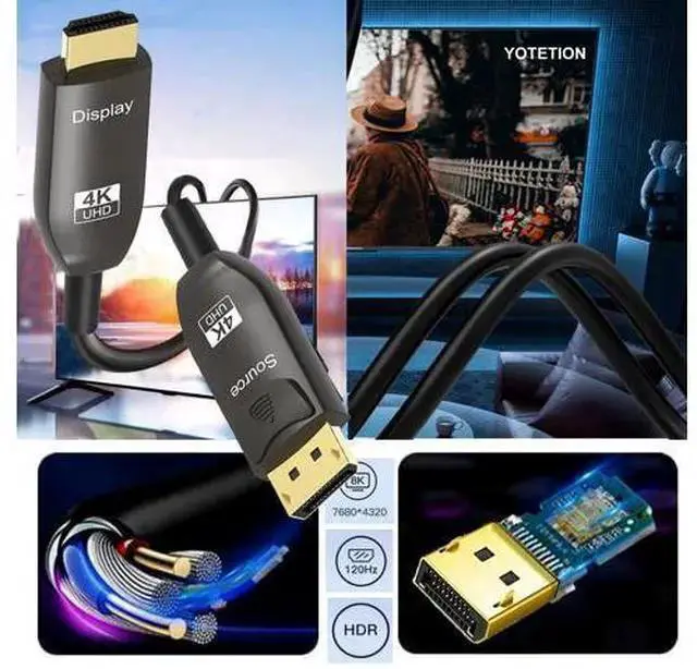 Alt view image 6 of 7 - WISDUM 50FT Long DisplayPort to HDMI Cable Optical, 4K60HZ, Black, Aluminum, DP to HDMI Optical Compatible with MacBook Pro/Air, iMac, Surface Pro/Dock, Monitor, Projector