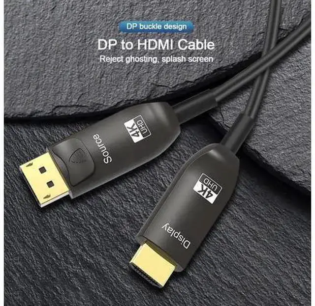 Alt view image 4 of 7 - WISDUM 50FT Long DisplayPort to HDMI Cable Optical, 4K60HZ, Black, Aluminum, DP to HDMI Optical Compatible with MacBook Pro/Air, iMac, Surface Pro/Dock, Monitor, Projector