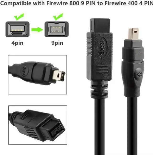 Alt view image 10 of 14 - Firewire 800 to 400 Cable 9Pin to 4Pin IEEE 1394 Adapter Cord for DV, Camera, Camcorder, MacBook Pro, Mac mini, iMac PC, Digital Cameras, SLR, Printer (6FT)