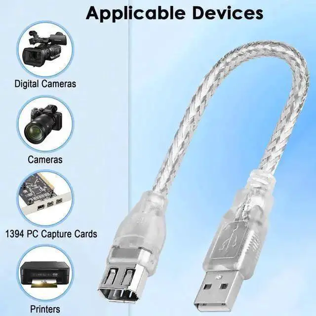 Alt view image 10 of 14 - Firewire to USB Adapter Cable 6-Pin IEEE 1394 Female to USB 2.0 Male Converter Cord for Digital Video Camera Printer More with Firewire 400 1394-a Connector (Transparent Shell) 20cm/7.87inch