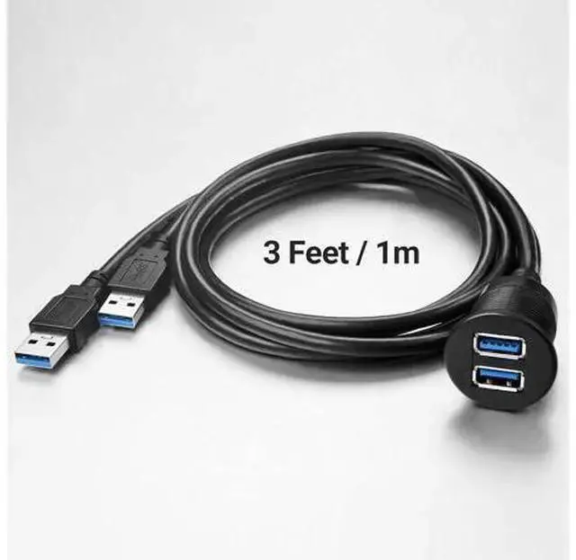 Alt view image 5 of 7 - WISDUM 2 Ports USB 3.0 Extension Cable, Flush Mount Car Truck Boat Motorcycle Dashboard Panel Adapter-3 Feet