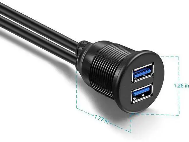 Alt view image 6 of 7 - WISDUM 2 Ports USB 3.0 Extension Cable, Flush Mount Car Truck Boat Motorcycle Dashboard Panel Adapter-3 Feet