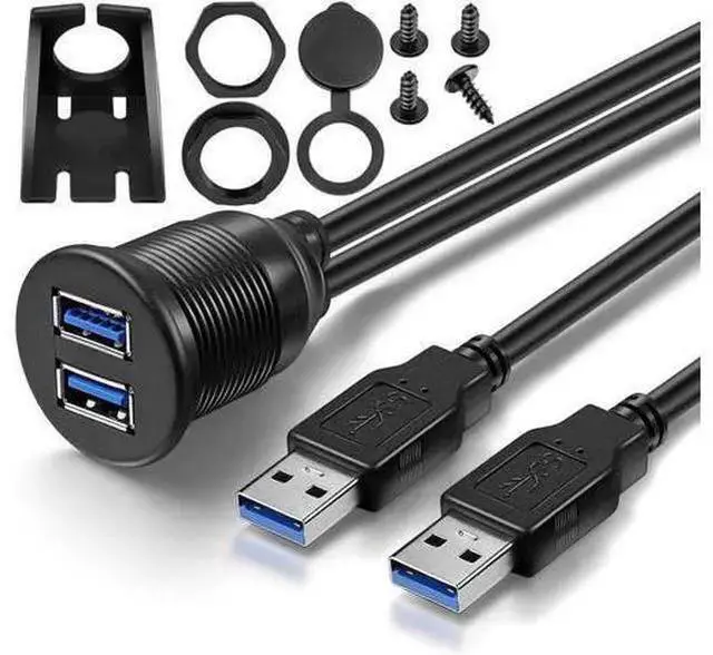 Main image of WISDUM 2 Ports USB 3.0 Extension Cable, Flush Mount Car Truck Boat Motorcycle Dashboard Panel Adapter-3 Feet