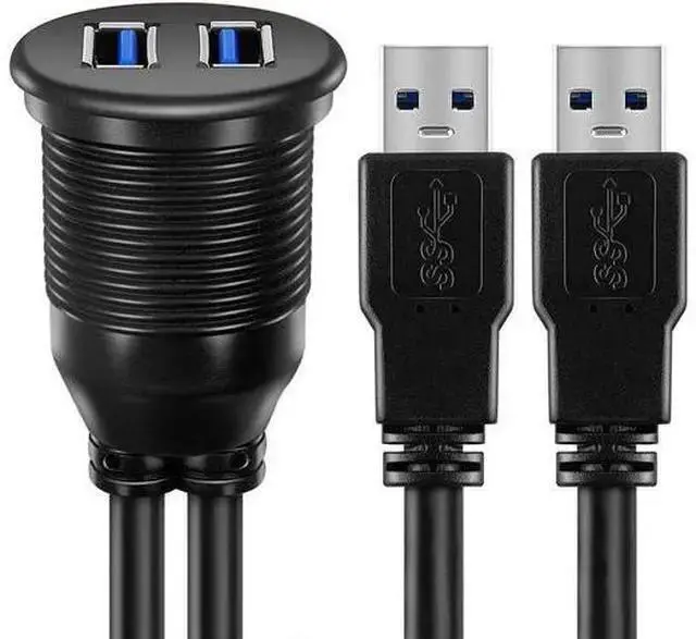 Alt view image 7 of 7 - WISDUM 2 Ports USB 3.0 Extension Cable, Flush Mount Car Truck Boat Motorcycle Dashboard Panel Adapter-3 Feet