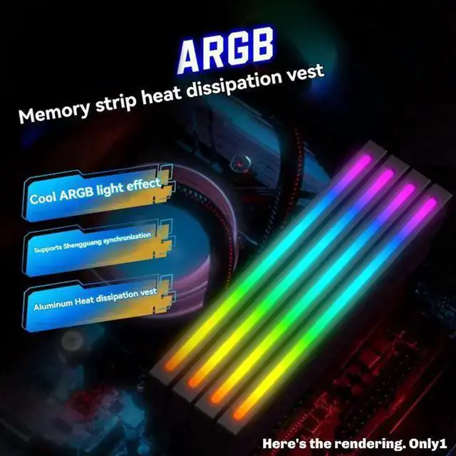 Alt view image 4 of 4 - WISDUM Universal Memory Heat Sink 5V 3PIN ARGB AURA Sync Memory Module Cooler DDR3 DDR4 DDR5 RAM Computer Accessories Black