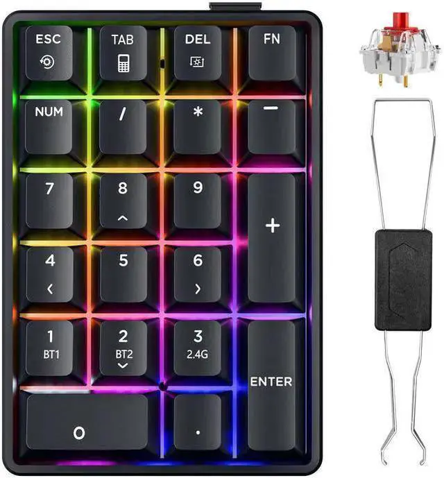 Main image of WISDUM Number Pad Wireless 2.4G/Bluetooth 5.0/Wired USB-C 3 Mode Numeric Keypad,21Keys RGB Backlit Hot Swappable Numpad, Rechargeable Number keypad, Mechanical numberpad with PBT Keycap for PC/Laptop/