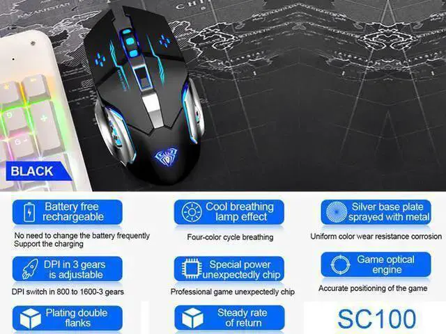 Alt view image 6 of 7 - WISDUM Aula SC100 Wireless Gaming Mouse RGB Rechargeable 2400DPI Gaming Mouse 7 Buttons, Ergonomic, Optical USB, Silent Mouse for PC Laptop Desktop Gamers (White)