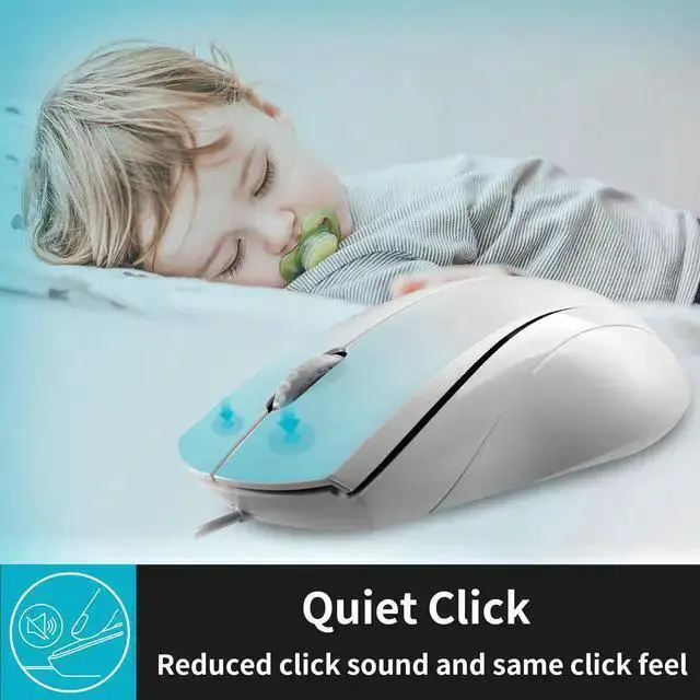 Alt view image 2 of 7 - WISDUM Rapoo N1600 Silent Wired Mouse, 1000 DPI Optical Computer Mouse, 5ft Cord, USB-A, Ambidextrous for Left and Right Hands, Compatible with PC, Laptop, Mac, Chrome - Matte White