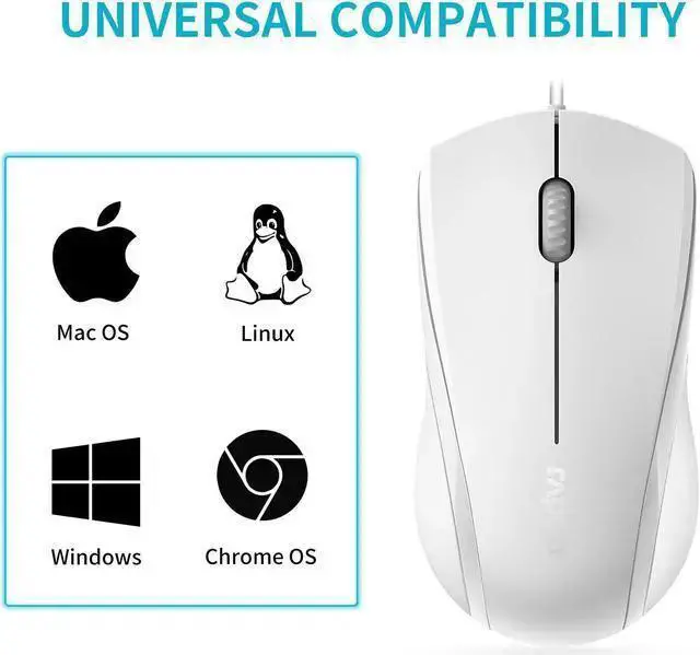 Alt view image 6 of 7 - WISDUM Rapoo N1600 Silent Wired Mouse, 1000 DPI Optical Computer Mouse, 5ft Cord, USB-A, Ambidextrous for Left and Right Hands, Compatible with PC, Laptop, Mac, Chrome - Matte White