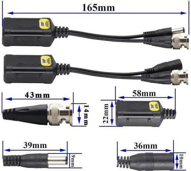 Alt view image 9 of 14 - Passive HD Video Balun BNC to RJ45 Network Transceiver Cat5/Cat6 Adapter Cable with DC Power 720P - 8MP Cat6 to BNC Male Connecto for CCTV Security Surveillance Camera System(16.5cm/4Pairs)