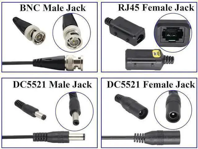 Alt view image 10 of 14 - Passive HD Video Balun BNC to RJ45 Network Transceiver Cat5/Cat6 Adapter Cable with DC Power 720P - 8MP Cat6 to BNC Male Connecto for CCTV Security Surveillance Camera System(16.5cm/4Pairs)