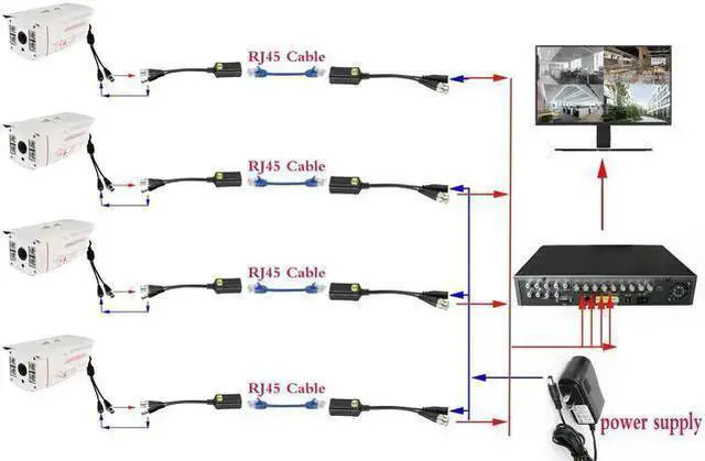 Alt view image 12 of 14 - Passive HD Video Balun BNC to RJ45 Network Transceiver Cat5/Cat6 Adapter Cable with DC Power 720P - 8MP Cat6 to BNC Male Connecto for CCTV Security Surveillance Camera System(16.5cm/4Pairs)