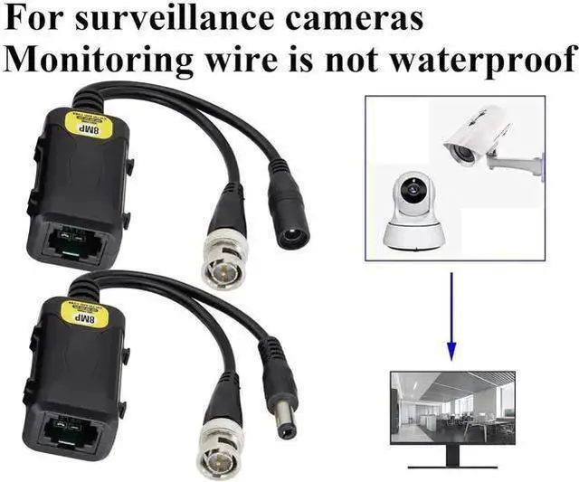 Alt view image 13 of 14 - Passive HD Video Balun BNC to RJ45 Network Transceiver Cat5/Cat6 Adapter Cable with DC Power 720P - 8MP Cat6 to BNC Male Connecto for CCTV Security Surveillance Camera System(16.5cm/4Pairs)