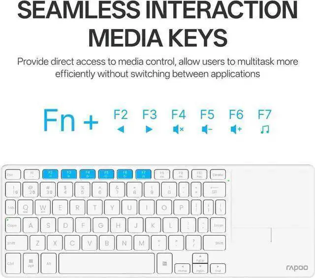 Alt view image 12 of 13 - Rapoo Portable Wireless Keyboard with Touchpad, Multi-Device HTPC Keyboard for PC-Connected TV/Tablet/Steam Deck/Gaming Console/Raspberry Pi/Mini PC - Support Touch Gestures for Windows & Mac