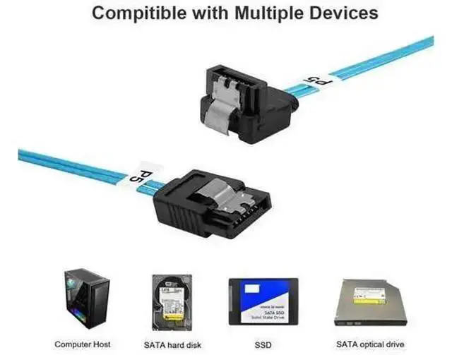 Alt view image 5 of 5 - WISDUM SATA-III Cable: 0.5M, 5 Pack Thin 90-Degree SATA Right-Angle Straight to Angled 6 Gbps Data Cable for Hard Drive, Computer, SDD, HDD, Blue (1.6FT)