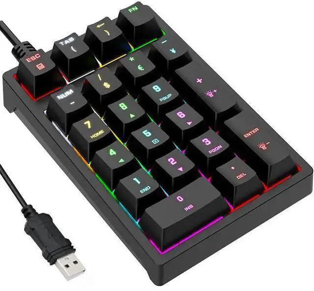 Main image of WISDUM Number Pad, Mechanical USB Wired Numeric Keypad with RGB LED Backlit 21 Key Numpad,Mechanical Numeric Keypad for Laptop Desktop Computer PC Blue Switch (Black)