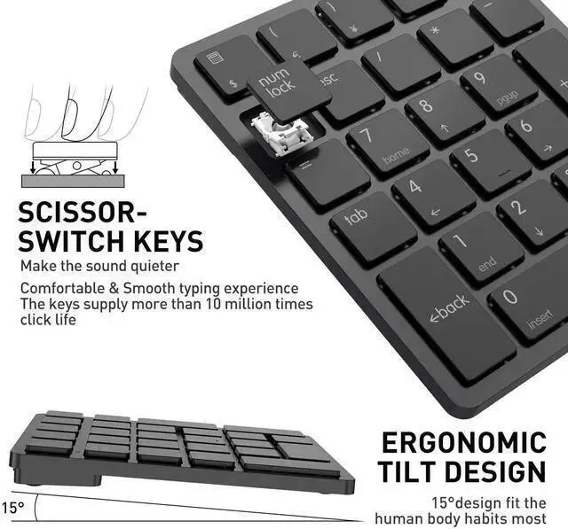 Alt view image 4 of 7 - WISDUM Bluetooth Number Pad Wireless Numeric Keypad Numpad 26 Keys Portable Mini Financial Accounting Rechargeable Numeric Pad for Windows Laptop Desktop, PC, Notebook (Black)