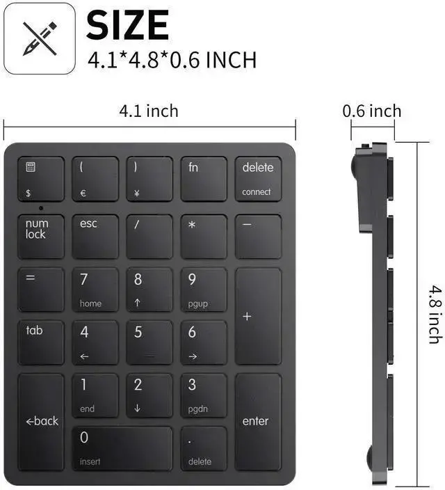 Alt view image 5 of 7 - WISDUM Bluetooth Number Pad Wireless Numeric Keypad Numpad 26 Keys Portable Mini Financial Accounting Rechargeable Numeric Pad for Windows Laptop Desktop, PC, Notebook (Black)
