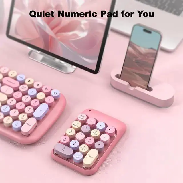 Alt view image 4 of 7 - WISDUM Wireless Number Pads - Pink Numeric Keypad 18 Keys USB 2.4G Round Keycap Colorful Extensions Keypads, Financial Accounting Portable Numpad 10 Key for Laptop/PC/Notebook/Surface Pro