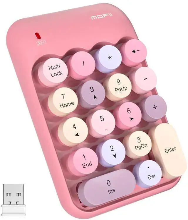 Main image of WISDUM Wireless Number Pads - Pink Numeric Keypad 18 Keys USB 2.4G Round Keycap Colorful Extensions Keypads, Financial Accounting Portable Numpad 10 Key for Laptop/PC/Notebook/Surface Pro