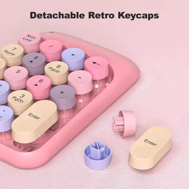 Alt view image 7 of 7 - WISDUM Wireless Number Pads - Pink Numeric Keypad 18 Keys USB 2.4G Round Keycap Colorful Extensions Keypads, Financial Accounting Portable Numpad 10 Key for Laptop/PC/Notebook/Surface Pro