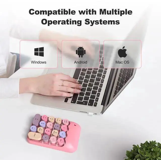 Alt view image 3 of 7 - WISDUM Wireless Number Pads - Pink Numeric Keypad 18 Keys USB 2.4G Round Keycap Colorful Extensions Keypads, Financial Accounting Portable Numpad 10 Key for Laptop/PC/Notebook/Surface Pro