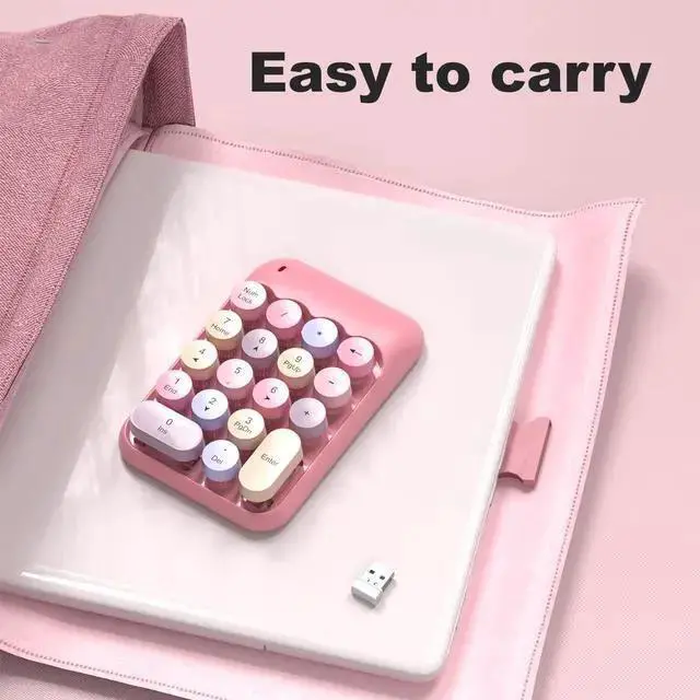 Alt view image 5 of 7 - WISDUM Wireless Number Pads - Pink Numeric Keypad 18 Keys USB 2.4G Round Keycap Colorful Extensions Keypads, Financial Accounting Portable Numpad 10 Key for Laptop/PC/Notebook/Surface Pro