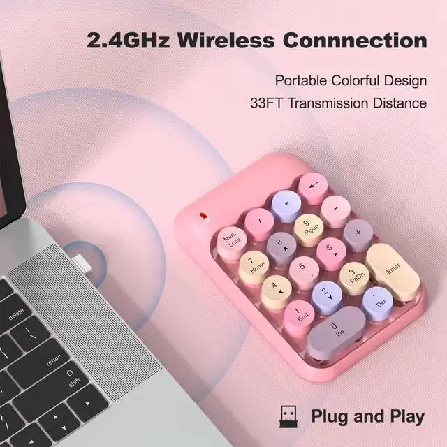 Alt view image 2 of 7 - WISDUM Wireless Number Pads - Pink Numeric Keypad 18 Keys USB 2.4G Round Keycap Colorful Extensions Keypads, Financial Accounting Portable Numpad 10 Key for Laptop/PC/Notebook/Surface Pro